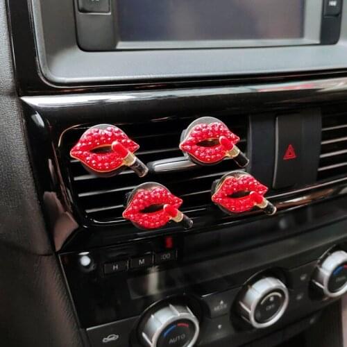 Car Perfume Clip Red Diamond Lipstick Car Air Conditioner Air Outlet Aromatherapy Clip Bling Car Accessories Decoration
