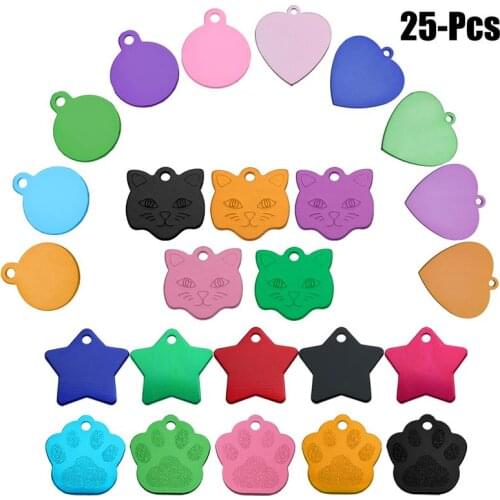 25PCS Dog Tags Engraved Cat Puppy Pet ID Name Collar Tag Pendant Pet Accessories Bone/Paw