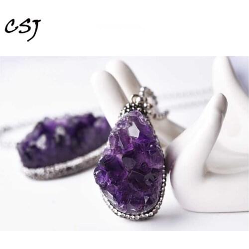 CSJ natural rough amethyst pendants real gemstone fine jewelry best nice gift for women wife lady