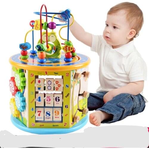 Wooden toys puzzle round beads toys box infant educational toys intellectual development parent-child baby toys learning toys