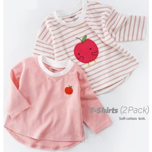 Childrens Clothing Summer Long Sleeve Cute Soft Cotton Tops Girls 2pcs Embroidery T-shirt Tops 6M-24M Baby Bottoming Shirts Out