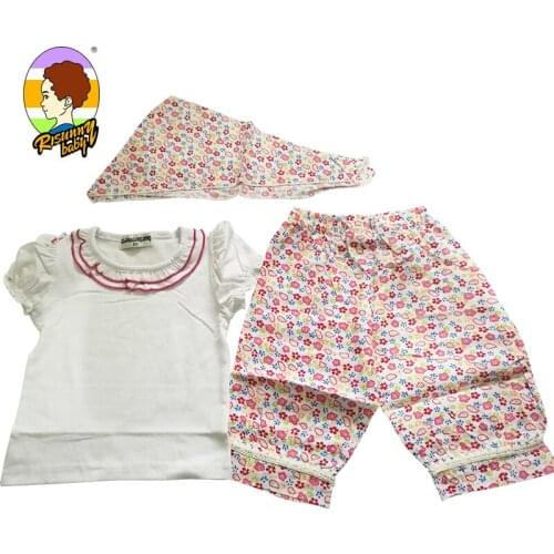 Risunnybaby ChildrenS Clothing Summer Three-Piece Solid Color T-Shirt Plus Printed Pants Plus Headscarf Girls Casual Suit