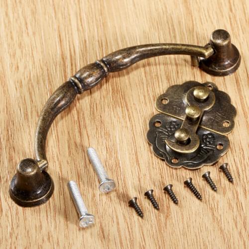DRELD Antique Bronze Jewelry Wooden Box Latch Hasp with Pull Handle for Cabinet Vintage Wine Gift Box Retro Furniture Hardware