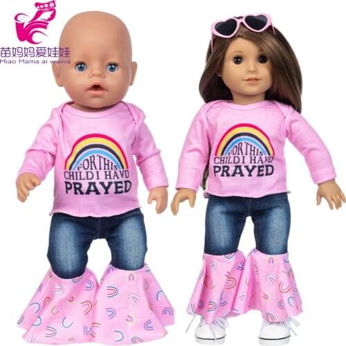 43Cm Baby Dolls Clothes Pink Shirt Flared Jeans Trousers 18 Inch Girl Doll Clothes Birthday Gift Toys Wears