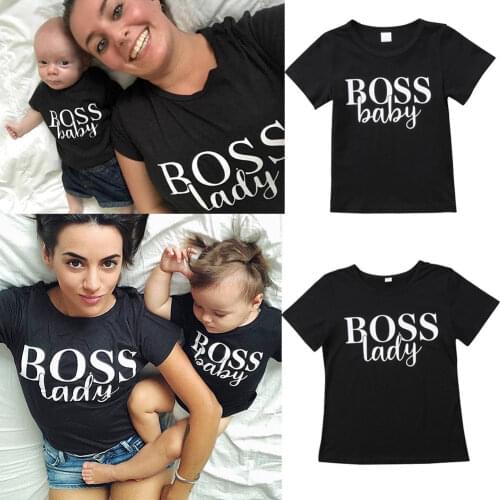 Emmababy Mother and Baby T Shirt Letter O Neck Short Sleeve Women Boys Girls T Shirt Family Matching Outfit Family Clothes