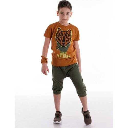 SB 2-Piece Cotton Short Sleeve Spring-Summer Casual Fashion Wolf Camp Boy Baggy Suit Boy Clothing