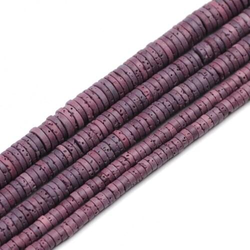 JHNBY 4/6/8MM Violet Flat Round Coins Volcanics Lava Natural Stone Spacers Loose Beads For Jewelry Making DIY Bohemian Necklace