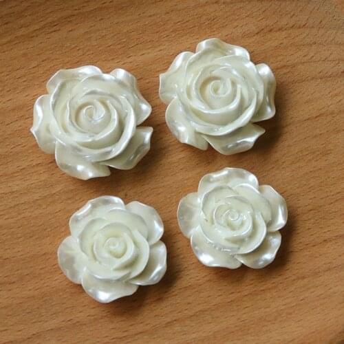 New Arrival Imitation Pearl Rose Flower Flatback Resin Cabochons 60pcs 26mm 22mm Ornament Accessories Cameo Buttons Beads DIY