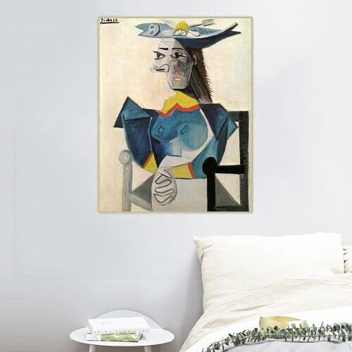 Citon Pablo Picasso《Woman With Fish Hat》Canvas Art Oil Painting Abstract Painting Decorative Picture Wall Decor Home Decoration