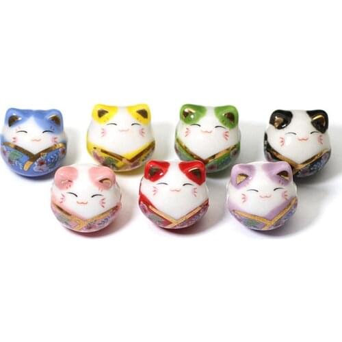 5pcs Lucky Cat Ceramic Beads Hand Painted Cute Animal Pattern Beads For Jewelry Making Bracelets Handmade DIY Accessories