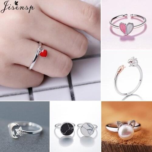 Women Fashion Silver Color Ring Minimalist Crystal Star Moon Open Rings Lady Jewelry Bohemian Love Heart Finger Ring Girls Gifts