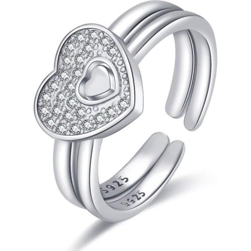 Two in one Open Ring Sets Cubic Zirconia Ring Suit With Creative Folding And Adjustable Opening Ring