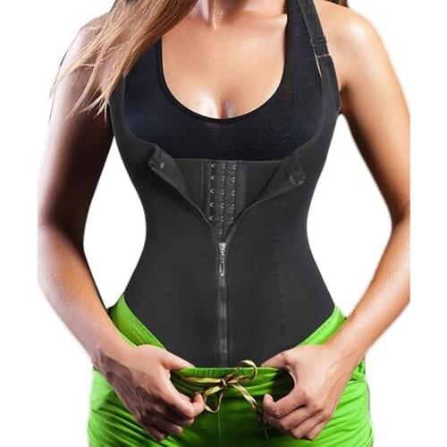 Women Waist Trainer Corset Shapewear Waist Cincher Vest with Hook Zipper Adjustable Strap Body Shaper Neoprene Sauna Trimmer