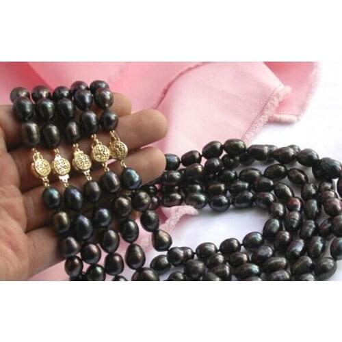 CBN312 Beautiful wholesale 5item 18" 16mm black rice FW pearl necklace