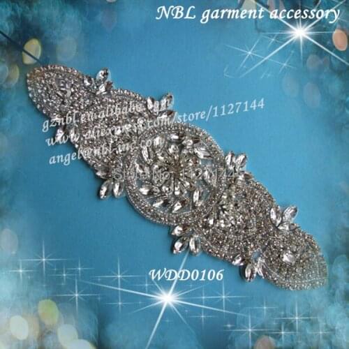 Crystal bridal beaded rhinestone applique patch for wedding dresses iron on WDD0106