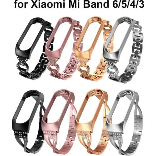 Metal Straps for Xiaomi Mi Band 3 4 5 6 Bracelet Stainless Steel Adjustable Replacement Bling Bands Miband 6 Mi5 Mi6 Watchband