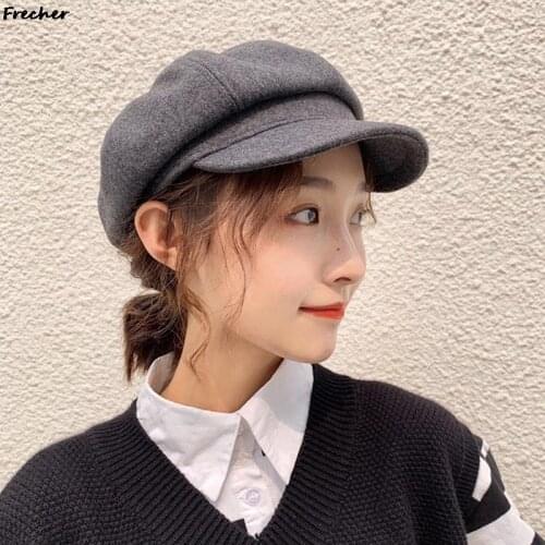Fashion Women Wool Cotton Blend Berets Winter Autumn Octagonal Caps Stylish Artist Painter Newsboy Hats Black Grey Beret Hats