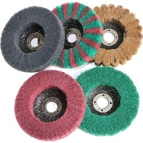 5Pcs 4inch x 5/8inch Nylon Fiber Buffing Wheel Kit Scouring Pad Flap Polishing Disc