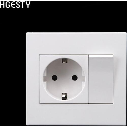1 Gang 1 Way Wall Switch Socket EU German/French Standard Push Button Switch With Socket Panel Wall Light Switch 16A 250V
