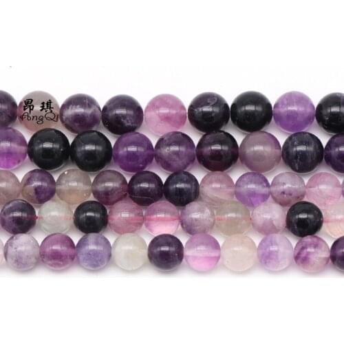 Natural Stone Purple Fluorite Round Loose Beads 15" Strand 4 6 8 10 12 MM Pick Size For Jewelry Making DIY Bracelet Accessories