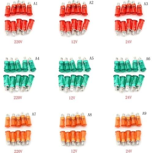 10Pcs 220V 110V 12V/24VDC Panel Mounting Neon Indicator Red Green Yellow Lights 10MM MDX-11A Pilot Guiding Signal Lamp