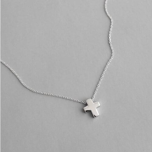 New 925 Sterling Silver Cross Necklace Female Neck Chains Best Friend Gift, Fashion Womens Necklaces Pendants Silver Jewelry