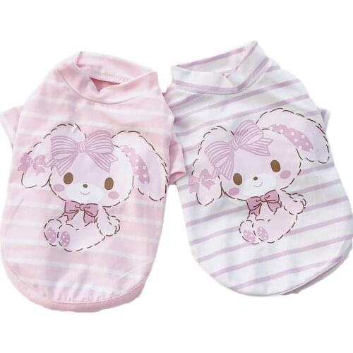 Strips Cat Clothes Dog Hoodies Sweatshirt O-neck Tshirt Rabbit Print Short Sleeve Shirts Tshirt For Small Medium Dogs Pomeranian