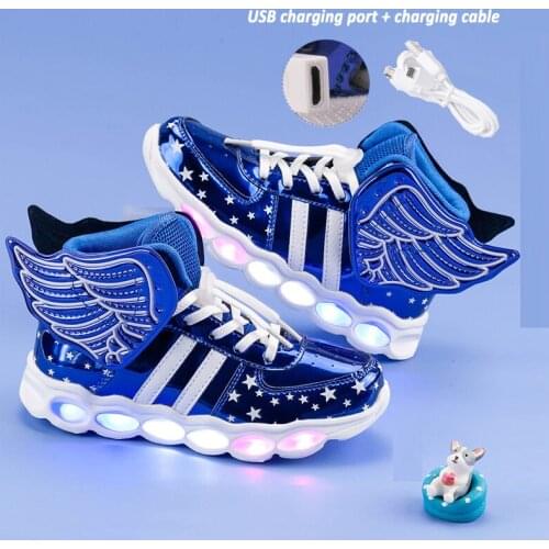 2021 autumn and winter wings 7-16 years old childrens LED light shoes colorful glowing shoes usb rechargeable fluorescent shoes