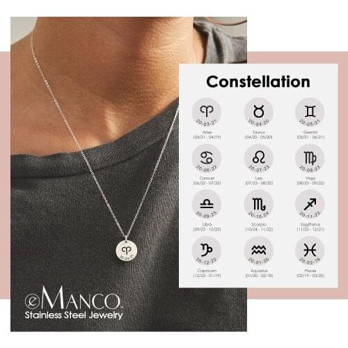 EManco Customize Zodiac Pendant Necklace women 316L Stainless Steel Necklace for women Birthday Engraved Necklace Gift Jewelry