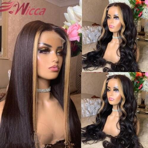 Highlight Colored Straight Human Hair Wigs Pre Plucked Body Wave Transparent Lace Front Brizilian Remy Hair Wigs For Women