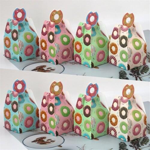 Donut Party Decoration Cartoon Donut Biscuit Box Bread Baking Packaging Paper Box Hand Carrying Cake