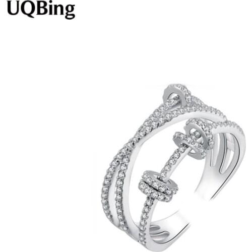 Luxury Full Crystal 925 Sterling Silver Cross Wedding Circle Rings Women 2019 Jewelry