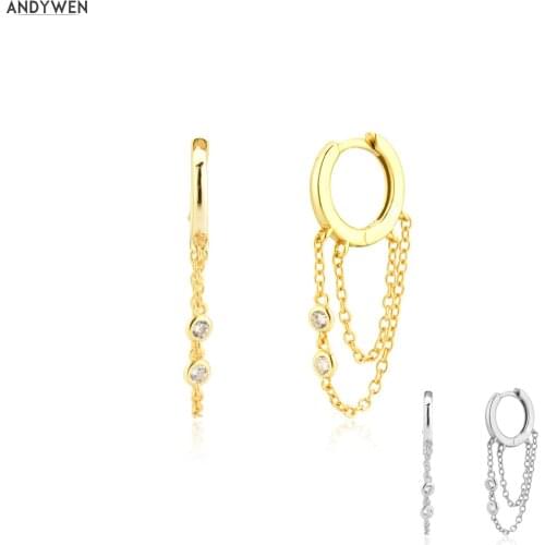 ANDYWEN 925 Sterling Silver 7.8mm Chains Hoops Long Drop Earring 2020 Rock Punk Fashion Piercing Ohrringe Jewelry For European