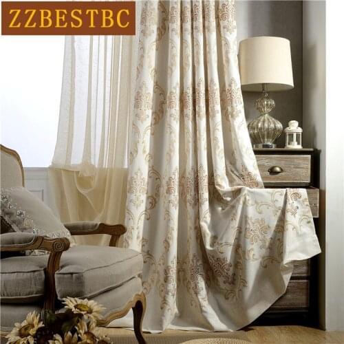 European Style Modern High Quality Cotton And Linen Embroidered Curtains For Living Room Beige Beautifully Customized Bedroom