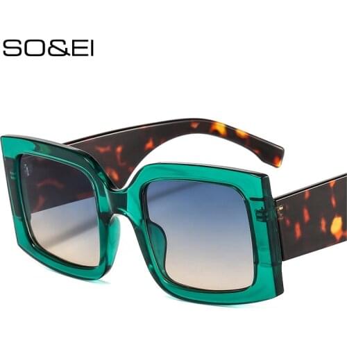 SO&EI Ins Popular Fashion Colorful Square Women Sunglasses Candy Color Leopard Beige Eyewear Retro Men Sun Glasses Shades UV400