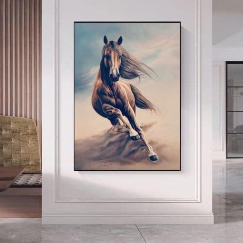 Modern Canvas Painting Running Horse Print Animal Poster Wall Art Wall Pictures for Living Room Home Office Nordic Decor