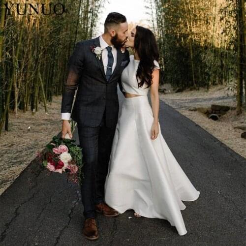 Western Country Satin Two Pieces Wedding Dresses 2019 Bohemian Summer Beach Bridal Gown Simple Customized vestido de noiva N61