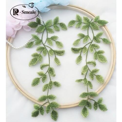 10pieces Green Tree Leaves Organza Lace Flowers DIY Turban Veil Dress Stage Performance Clothing Accessories RS1317