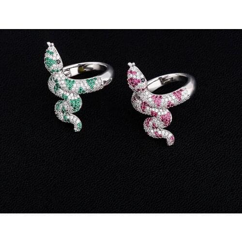 Hip Hop Claw Setting AAA CZ Stone Bling Ice Out Snake Rings for Women Men Unisex Fashion Jewelry Gift Drop Shipping