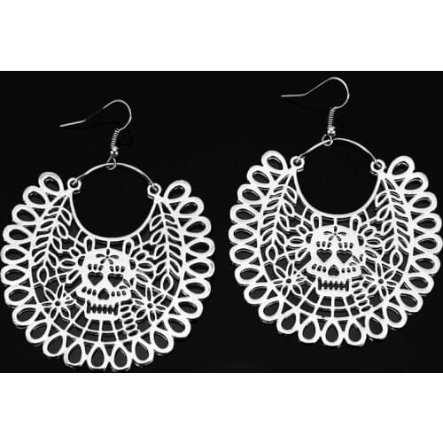 Hip Hop Hollow Skull Flower Hyperbole Dangle Earrings For Women Punk Simple Style Vintage Earrings Statement Jewelry Gifts New