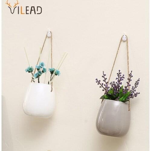 VILEAD Ceramic Flower Vases Wall Hanging Plant Holder Planter For Flowers Nordic Home Decoration Decorative Objects For The Home