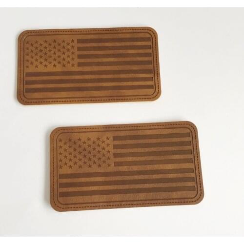 High Quality Custom Debossed Logo Flag PU Leather Sewing On Labels For Hat/Clothing