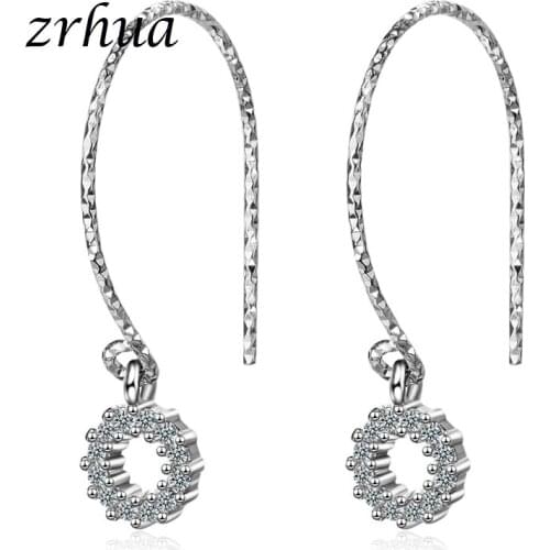 ZRHUA Silver Long Round Earrings For Women Hollow Design Lovely Girls Gift Statement Jewelry Pendientes 925 Wholesale Jewelry