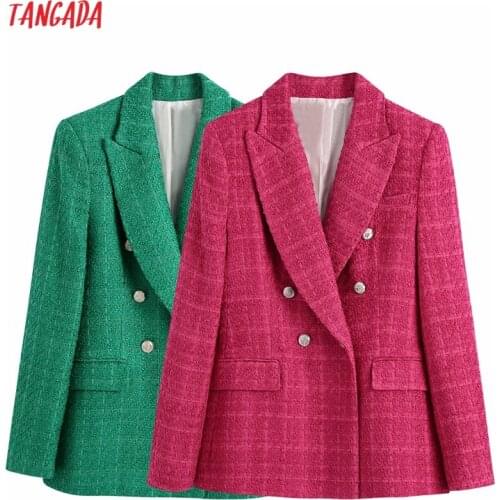 Tangada Women Vintage Thick Warm Tweed Blazer Female Long Sleeve Elegant Jacket Ladies Winter Suits BE123