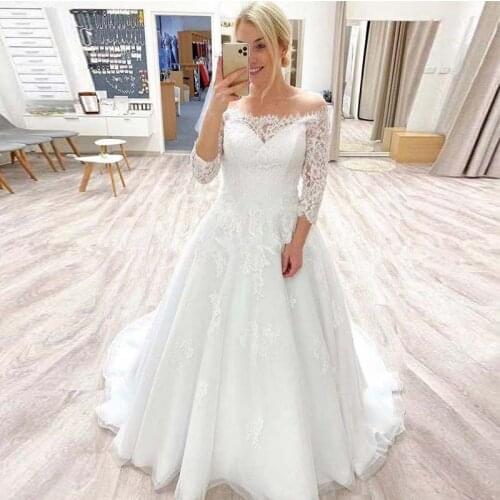 3/4 Lace Sleeves Wedding Dresses A-line Off The Shoulder vestido de novia 2021 New Romantic France Lace Bridal Dress Custom