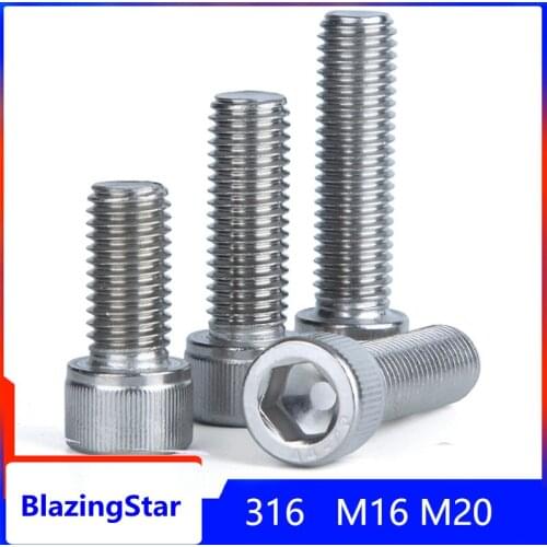 1PC M16 M20 Stainless Steel 316 Hexagon Socket Screw DIN912 Cup Head Bolt Cylindrical Head Screw Fastener Nomination Caps Bolts