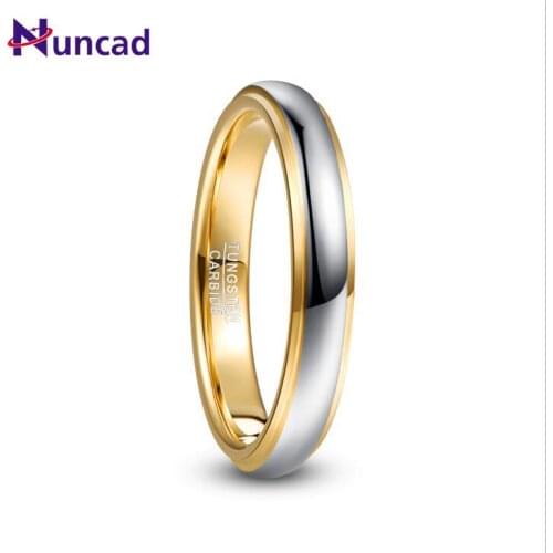 2019 T224R NUNCAD 4mm Width Domed Polished Step Gold Color Plating Tungsten Steel Mens Ring Wedding Band Tungsten Carbide Ring