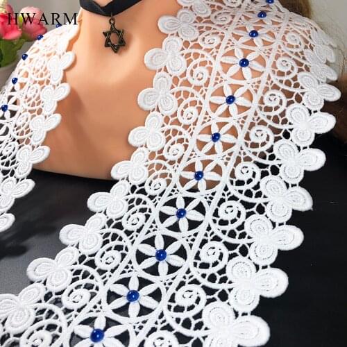 3D Lace Fabric With Blue Bead Handmade Arts Craft Sewing Trim Ribbon Dress Window Curtain Wedding Ribbon Women Skirt Accessories