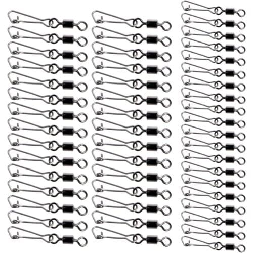 50Pcs Stainless Steel Fishing Bearings Hooked Snap Pins Rolling Swivel Connector