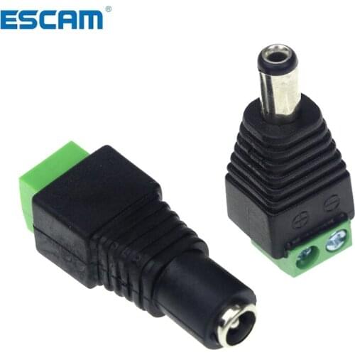 ESCAM DC12V Power Plug Jack Adapter 1 pcs Male +1 pcs Female 2.1 x 5.5mm Connector for CCTV Single Color LED Strip Light